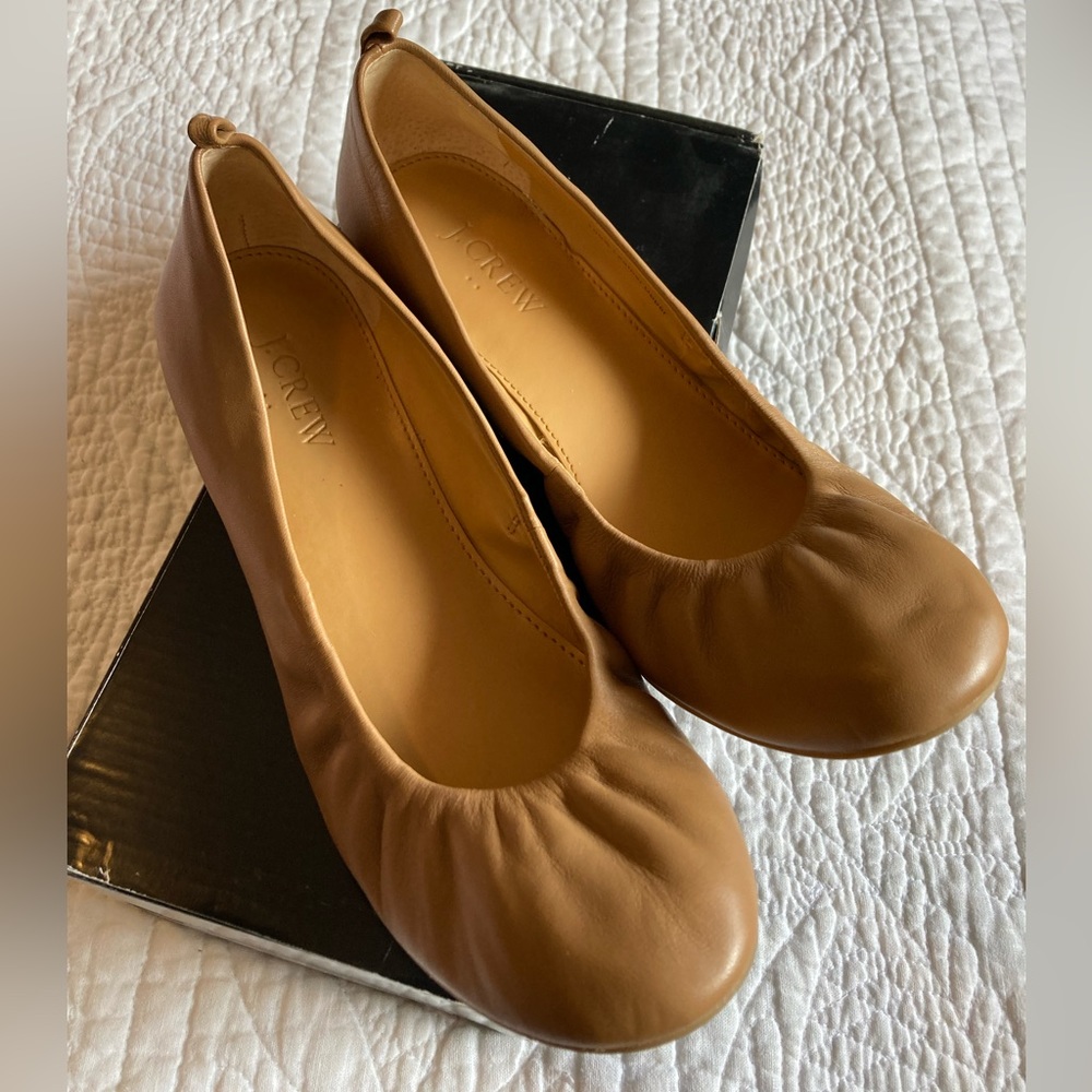 J Crew Factory Anya Ballet Flat in Burnt Sienna Leather, Size 7.5